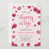 ピンクレッドコケットさくらんぼオントップベビーシャワー 招待状 (正面)