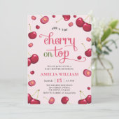 ピンクレッドコケットさくらんぼオントップベビーシャワー 招待状 (スタンド正面)