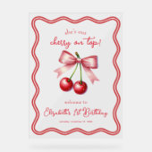 ピンクレッドコケットさくらんぼ1stバースデーウェルカム アクリルサイン (正面)