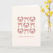 ピンクレッドコケットボウケーキカスタムかわいい誕生日 カード (黄色い花)