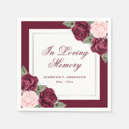 ピンクレッドシルバーフローラ葬祭記念碑 スタンダードカクテルナプキン
