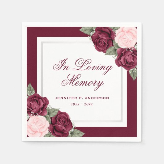 ピンクレッドシルバーフローラ葬祭記念碑 スタンダードカクテルナプキン (正面)