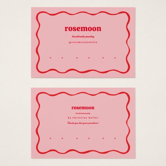 ピンクレッドスクワイグル波モダンイヤリング表示カード (正面&裏面)