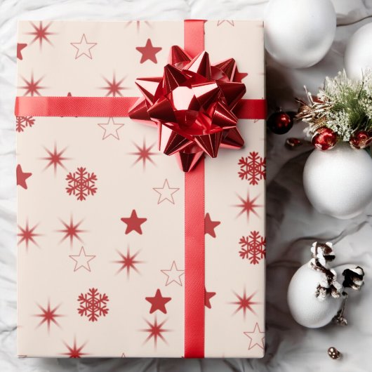 ピンクレッドスターズスノーフレークスパークルホリデーギフト ラッピングペーパー