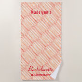 ピンクレッドストライプパターンウェディングパーティー ビーチタオル (正面)
