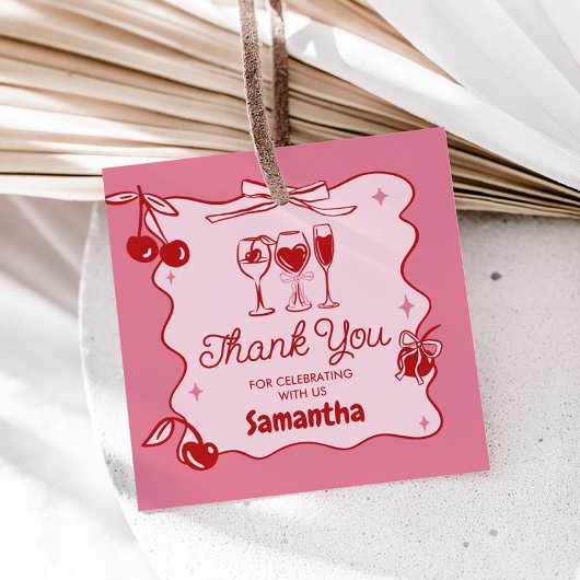 ピンクレッドダーティサーティバースデーパーティースクエア フェイバータグ