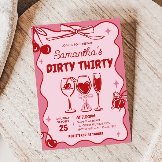 ピンクレッドダーティサーティバースデーパーティー 招待状