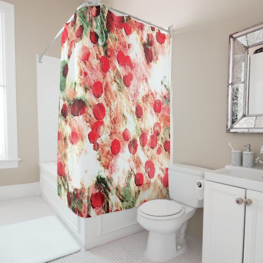 ピンクレッドダーティ水玉模様 グランジ シャワーカーテン (インサイチュ)