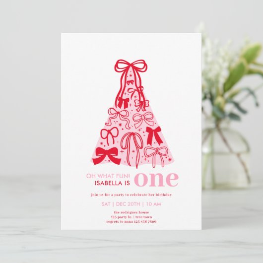 ピンクレッドツリーコケットボーガール1st誕生日 招待状 (スタンド正面)
