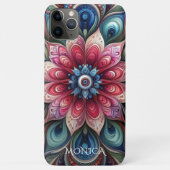 ピンクレッドティール(緑がかった色)ブルーアクアグリーンペイズリーアートパターン Case-Mate iPhoneケース (裏面)