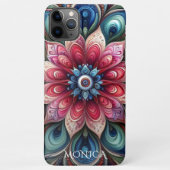 ピンクレッドティール（緑がかった色）ブルーアクアグリーンペイズリーアートパターン iPhoneケース (裏面)