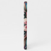 ピンクレッドティール（緑がかった色）ブルーアクアグリーンペイズリーアートパターン iPhoneケース (右側)