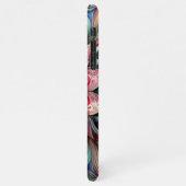 ピンクレッドティール（緑がかった色）ブルーアクアグリーンペイズリーアートパターン iPhoneケース (左側)