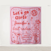 ピンクレッドディスコ女性のカーボーイロデオバチェロレッテウィークエンド タペストリー (正面)