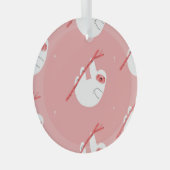 ピンクレッドトロピカルスロースヴィンテージ ガラスオーナメント (正面右)