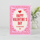 ピンクレッドハンドプリントレトロハッピーバレンタインデー シーズンカード (スタンド正面)