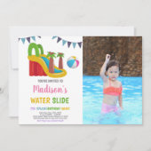 ピンクレッドパープルフォトウォータースライド招待状 招待状 (正面)