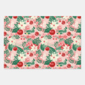 ピンクレッドフローラクリスマス ラッピングペーパーシート (正面)