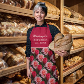 ピンクレッドフローラバラパターン名前をカスタムするエプロン エプロン