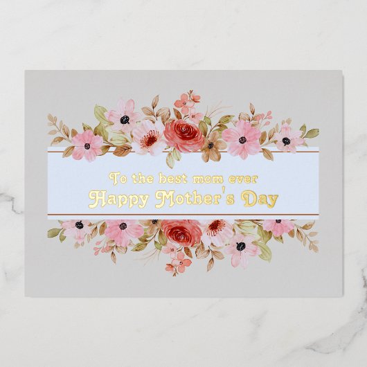 ピンクレッドフローラフォイル母の日のグリーティングカード 箔シーズンカード (正面)