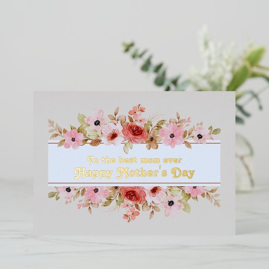 ピンクレッドフローラフォイル母の日のグリーティングカード 箔シーズンカード (立ち正面)