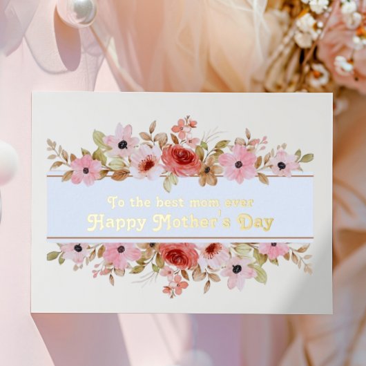 ピンクレッドフローラフォイル母の日のグリーティングカード 箔シーズンカード