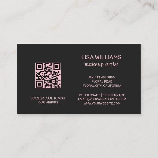 ピンクレッドフローラブラックl QRコード 名刺 (裏面)