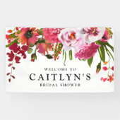 ピンクレッドフローラ水彩ブライダルシャワーへようこそ 横断幕 (横)