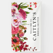 ピンクレッドフローラ水彩ブライダルシャワーへようこそ 横断幕 (縦)