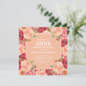 ピンクレッドフローラ100thバースデーパーティー女性 招待状 (スタンド正面)