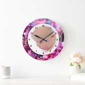 ピンクレッドブドの花の開花ベビーガール写真 ラージ壁時計 (ホーム)