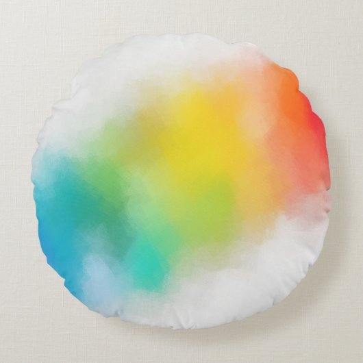 ピンクレッドブルーパープルイエローグリーンモダンレインボー ラウンドクッション (正面)