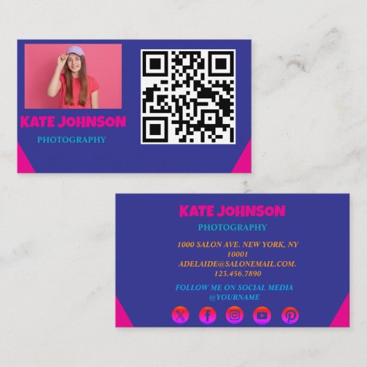 ピンクレッドプロフェッショナルモダンモノグラム 名刺 (正面/裏面)