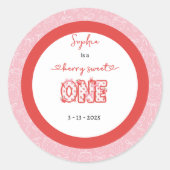 ピンクレッドベリースイートワンガール1st誕生日 ラウンドシール (正面)
