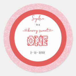 ピンクレッドベリースイートワンガール1st誕生日 ラウンドシール