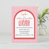 ピンクレッドベリースイートワンガール1st誕生日 招待状 (スタンド正面)
