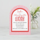ピンクレッドベリースイートワンガール1st誕生日 招待状 (スタンド正面)