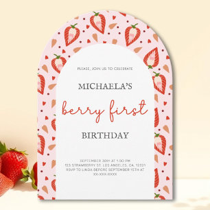 ピンクレッドベリーファースト誕生日アーチ 招待状