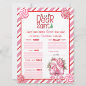 ピンクレッドホリデーキャンディーケーンクリスマスウィッシュリスト カード (正面)