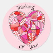 ピンクレッドホワイトドードルパターンハートラウンドステッカー ラウンドシール (正面)