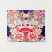 ピンクレッドホワイトフラワー牡丹、バラ日本のフローラ タペストリー (正面(横))