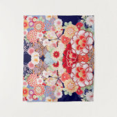 ピンクレッドホワイトフラワー牡丹、バラ日本のフローラ タペストリー (正面)