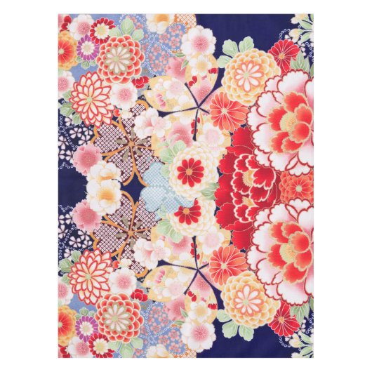 ピンクレッドホワイトフラワー牡丹、バラ日本のフローラ テーブルクロス (正面)