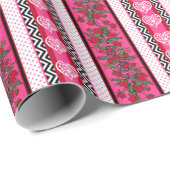 ピンクレッドホワイトヴィンテージバレンタインハート&花 ラッピングペーパー (ロールコーナー)