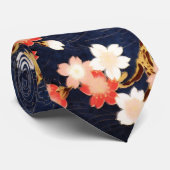 ピンクレッドホワイト春の花深いブルーフローラ ネクタイ (ロール)