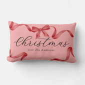 ピンクレッドボウファミリークリスマス ランバークッション (正面)