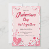 ピンクレッドモダンガレンティンズの日 招待状 (正面)