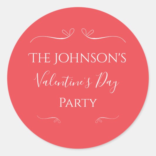 ピンクレッドモダンバレンタインデーパーティー ラウンドシール (正面)