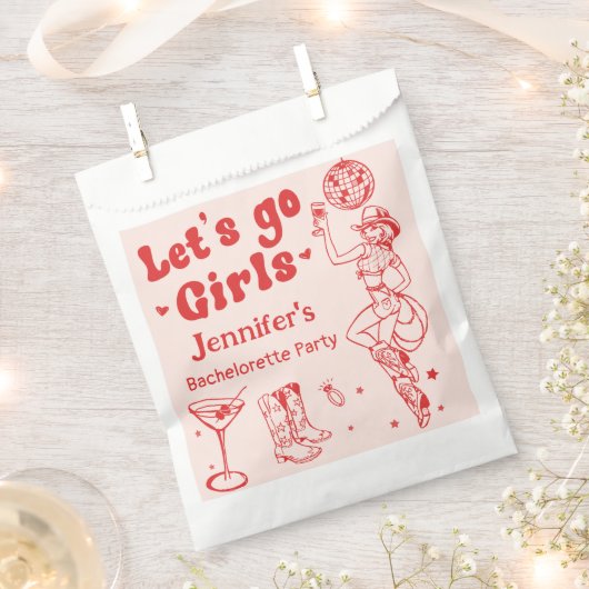 ピンクレッドラストロデオ女性のカーボーイバチェロレッテ フェイバーバッグ (クリップ留めされた状態)