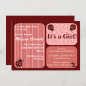 ピンクレッドラディブベビーシャワー招待状ズガール 招待状 (正面/裏面)